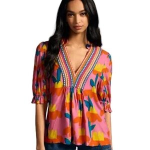 Anthropologie Bl-nk London Printed V-Neck Stephanie Top- size XXSP